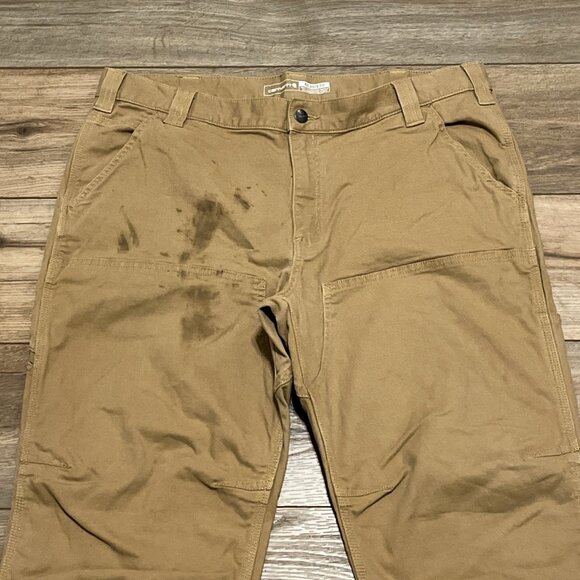 Mens Carhartt Rugged Flex Relaxed Fit Double Knee Pants 38x30 Tan Utility 102802 - Picture 2 of 14